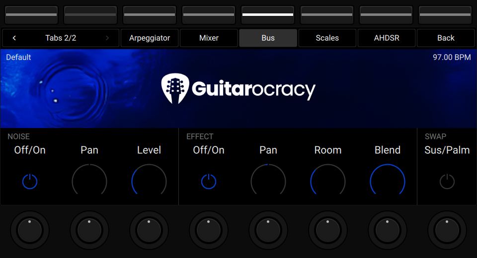NKS3 controller view showing Bus controls for Noise and Effects on Tab 2.