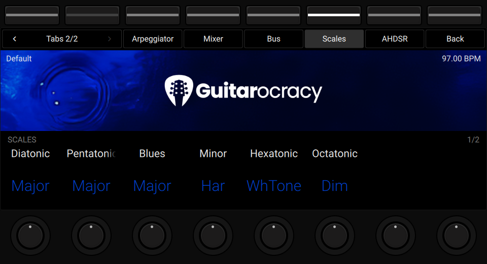 NKS3 controller view showing Scales on Tab 2 page 1.