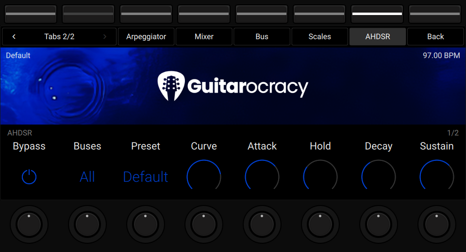 NKS3 controller view showing AHDSR controls on Tab 2 page 1.