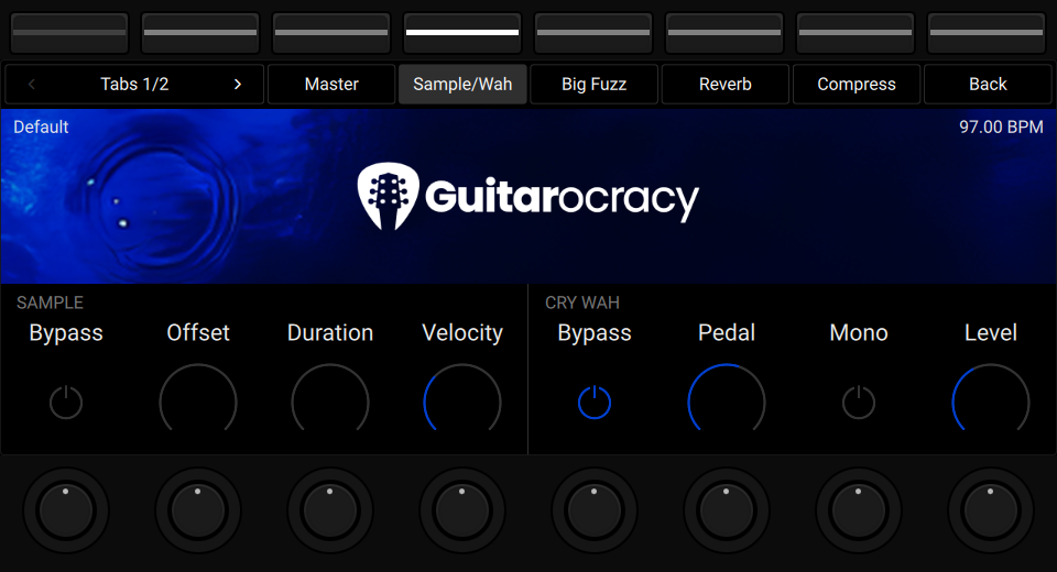 NKS3 controller view showing Sample and Cry Wah controls on Tab 1 page 1.