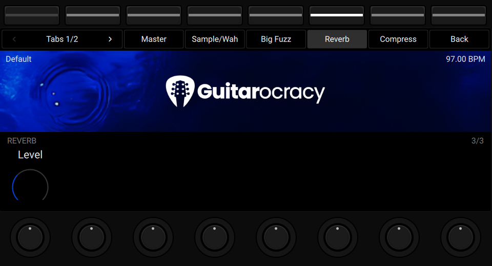 NKS3 controller view showing Raum Reverb volume level controls on Tab 1 page 3.