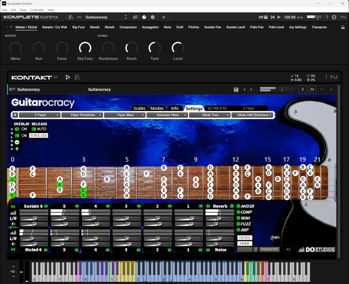 Guitarocracy a guitar instrument a vst, au, aax software plugin for Kontakt 8 Player or Kontakt 8. Play live, generative or program. Use Guitarocracy for music creation and music theory studies.
