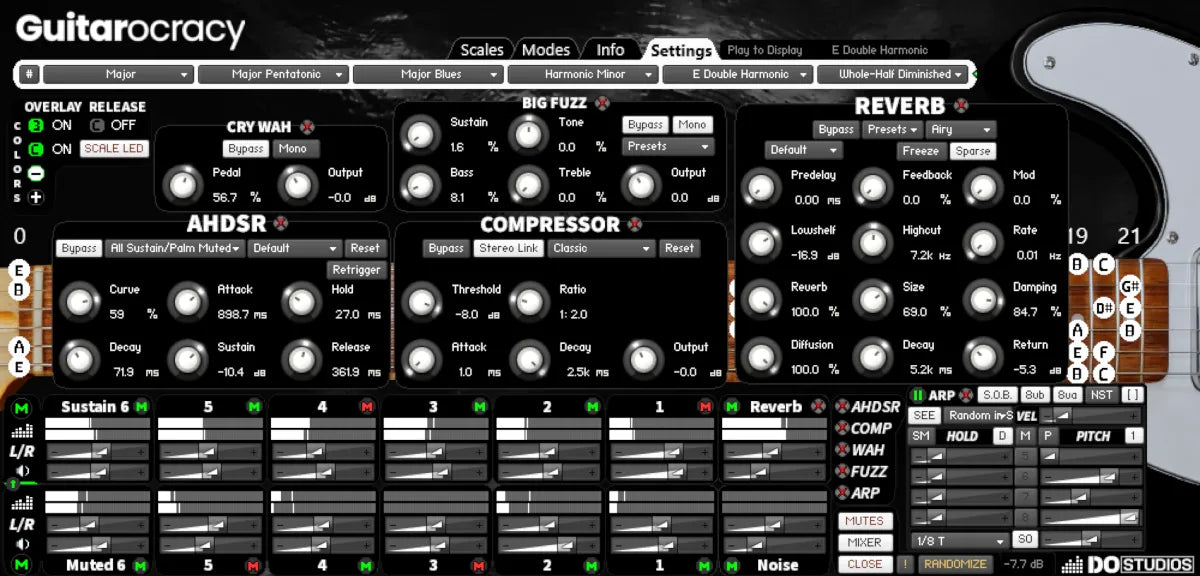 Guitarocracy effects software interface showing the effects controls.