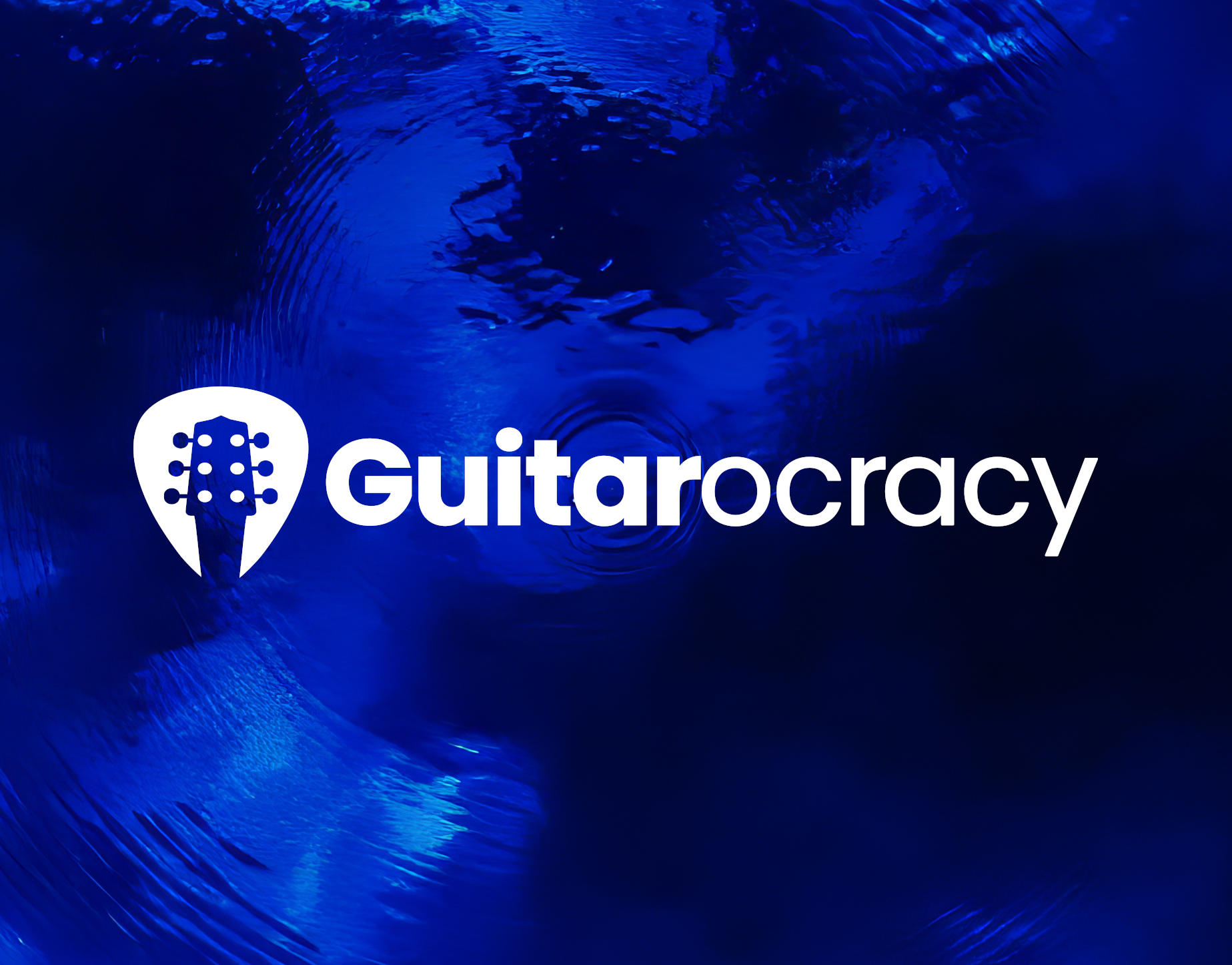 Guitarocracy logo on a blue textured background