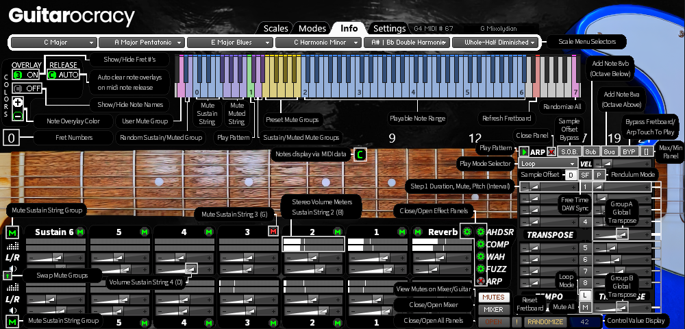 Guitar modeling software Guitarocracy's  interface with various controls and options.